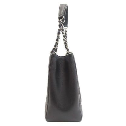 Chanel Quilted Silver Tote Grained Calfskin