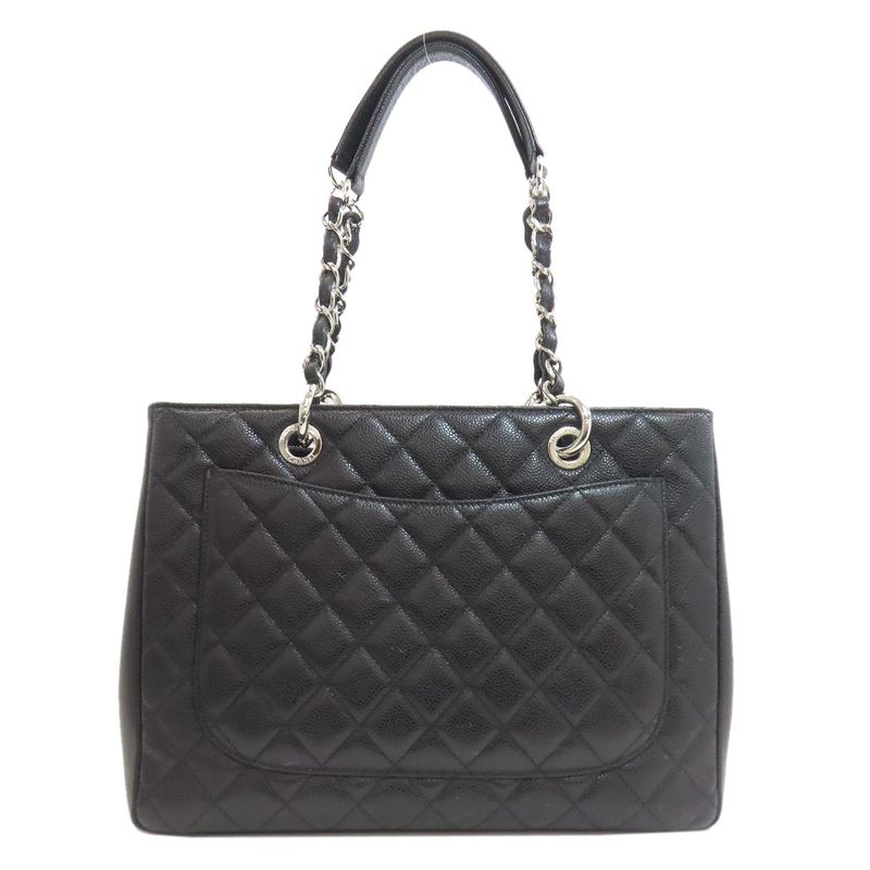 Chanel Quilted Silver Tote Grained Calfskin