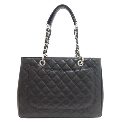 Chanel Quilted Silver Tote Grained Calfskin