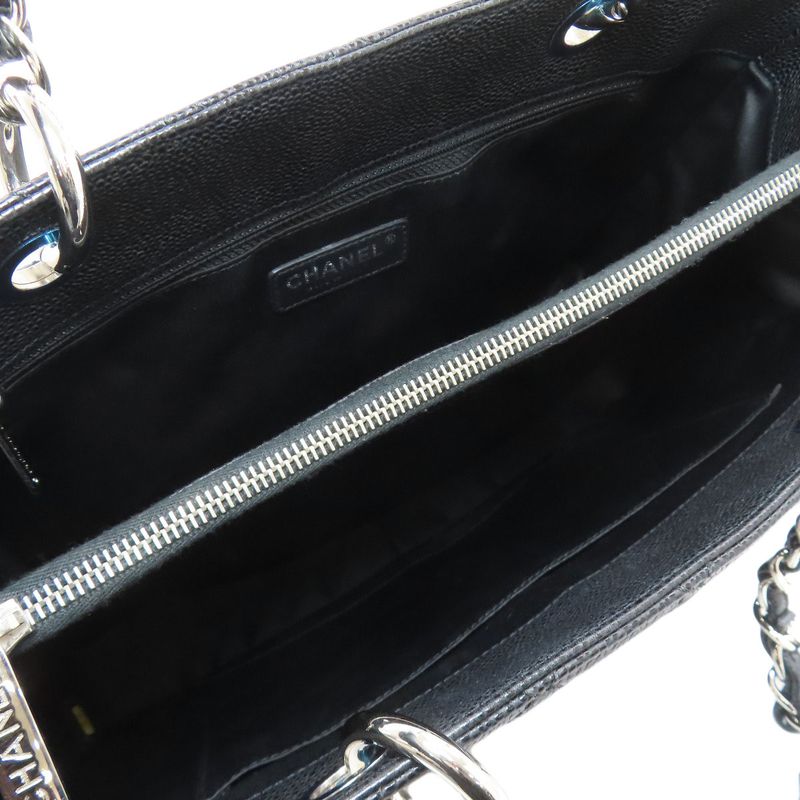 Chanel Quilted Silver Tote Grained Calfskin