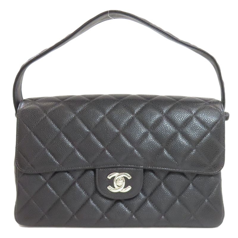 Chanel Quilted Double Face Silver Handbag Grained Calfskin