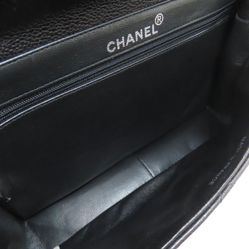 Chanel Quilted Double Face Silver Handbag Grained Calfskin