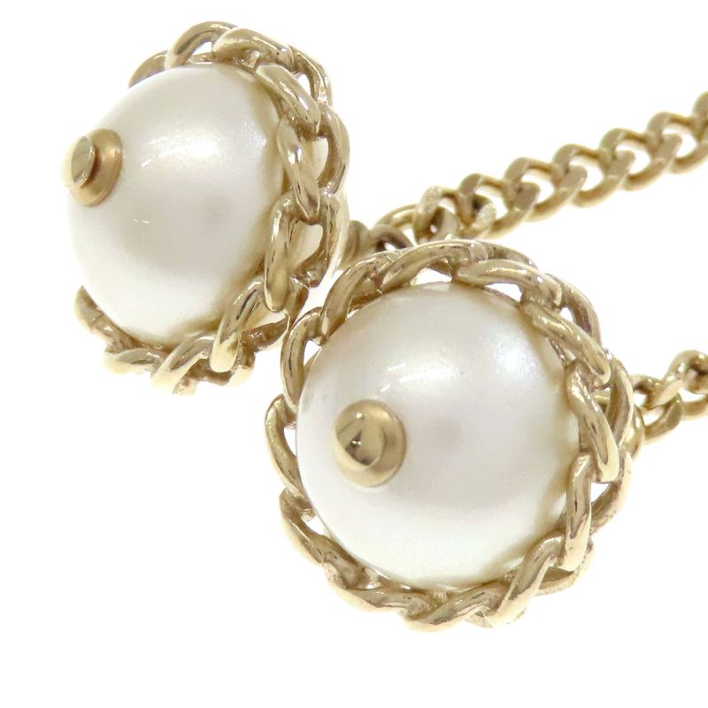 Chanel Chain CC Logo Earrings Metal Faux Pearl