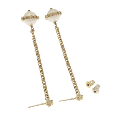 Chanel Chain CC Logo Earrings Metal Faux Pearl