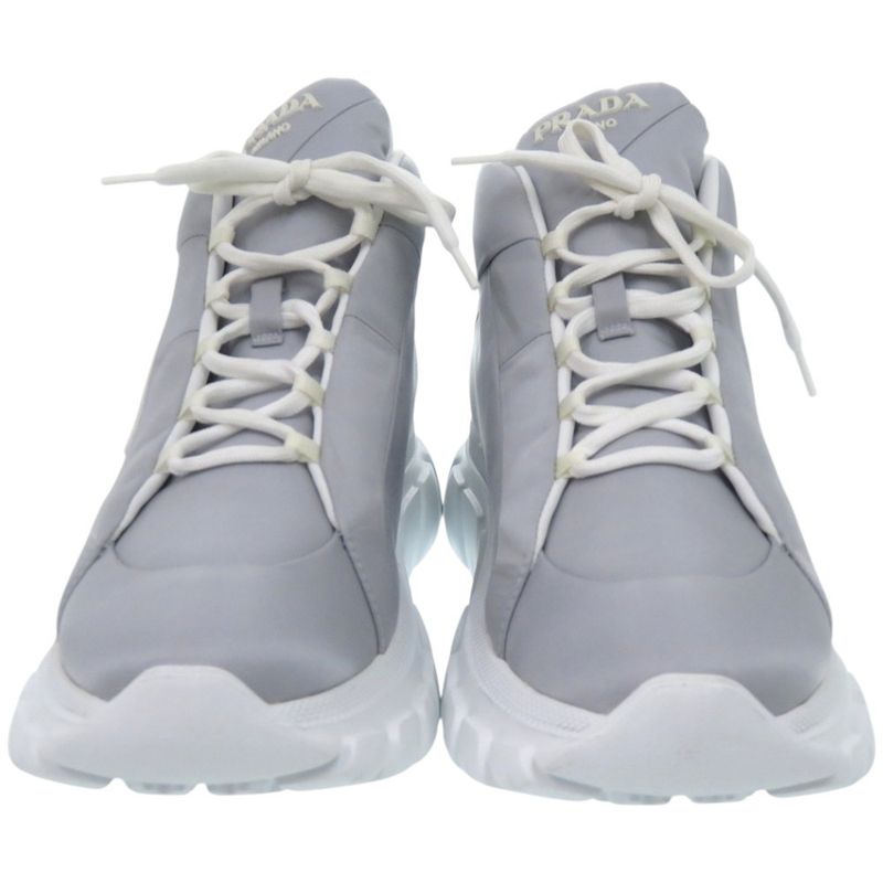 Prada High Cut Logo Re-Nylon Econyle Gray Sneakers