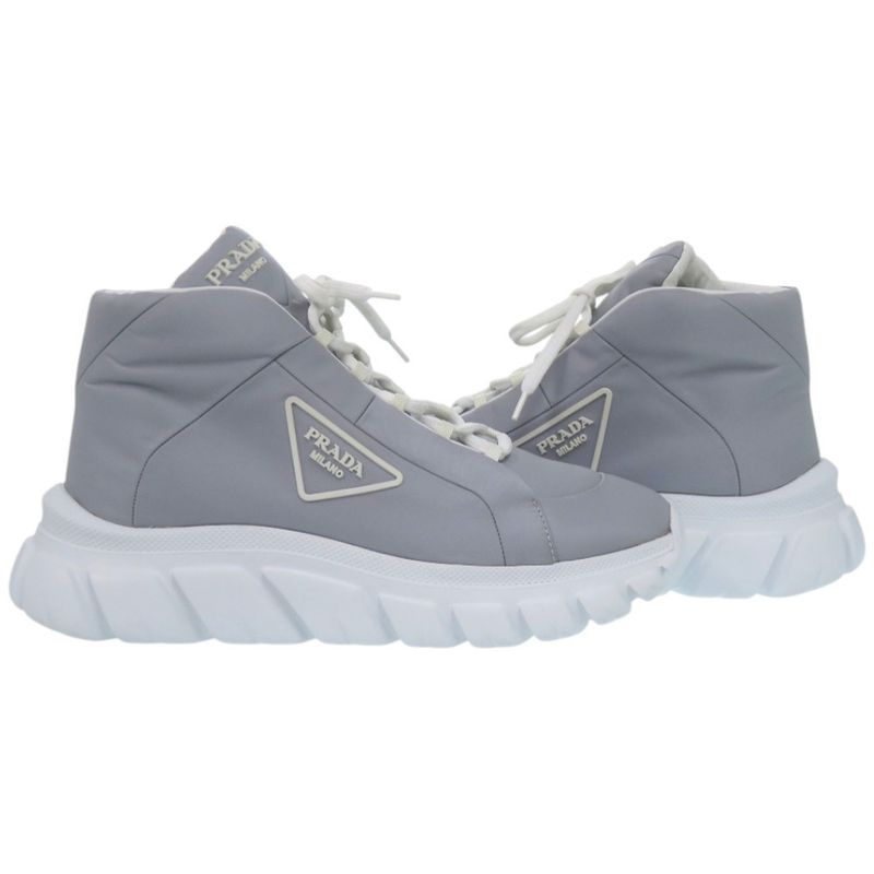 Prada High Cut Logo Re-Nylon Econyle Gray Sneakers