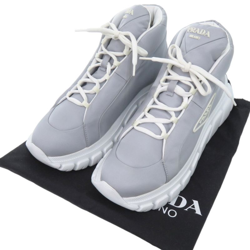 Prada High Cut Logo Re-Nylon Econyle Gray Sneakers