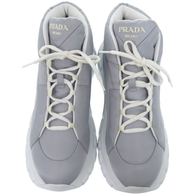 Prada High Cut Logo Re-Nylon Econyle Gray Sneakers