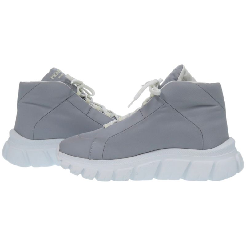 Prada High Cut Logo Re-Nylon Econyle Gray Sneakers