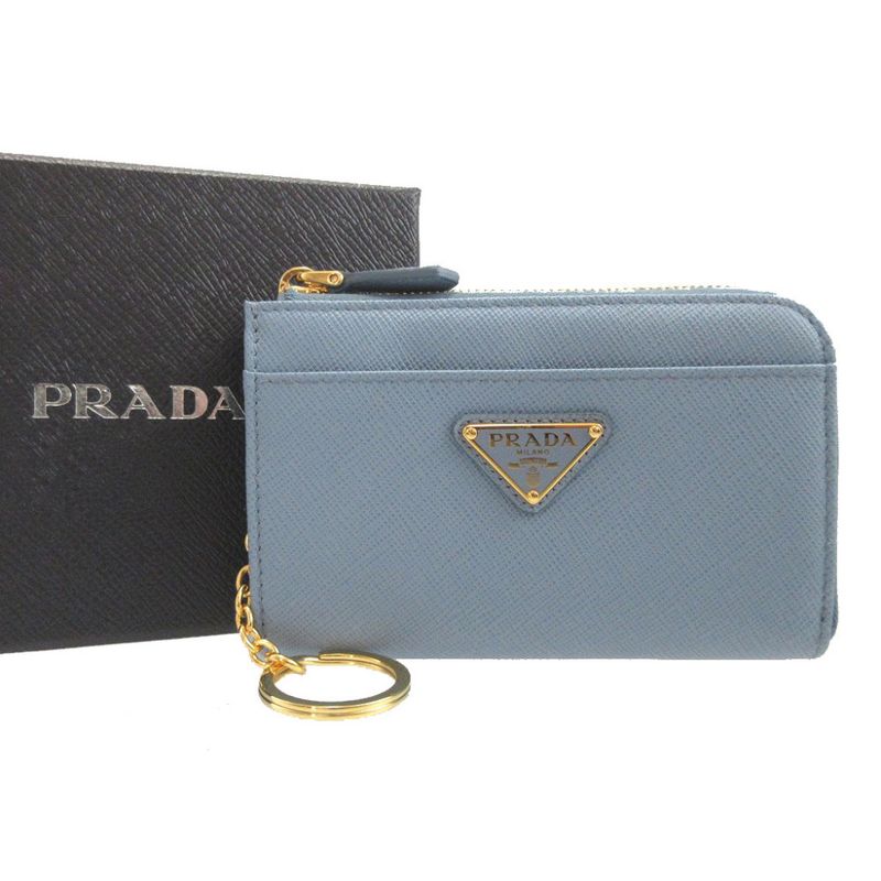 Prada Saffiano Triangle Saffiano Leather Triangle Plate Blue Key