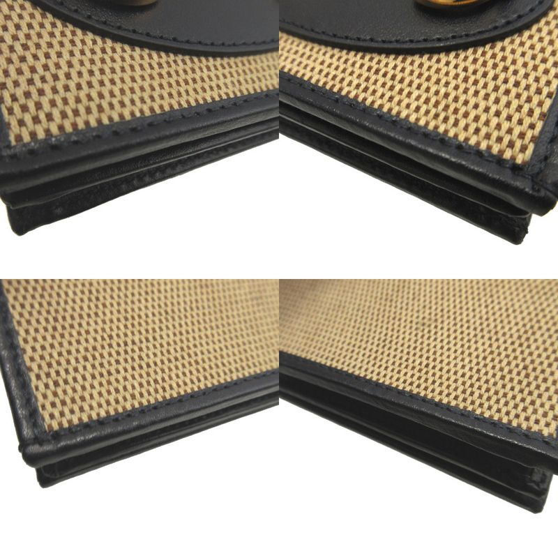 Gucci Horsebit Canvas Leather Beige Black Bifold Wallet