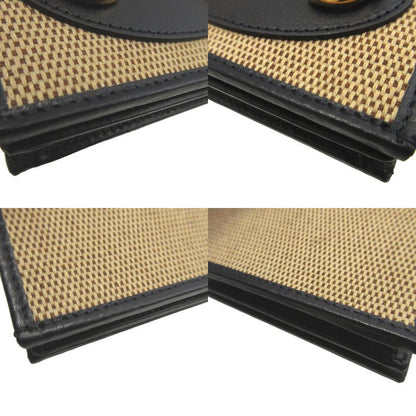 Gucci Horsebit Canvas Leather Beige Black Bifold Wallet