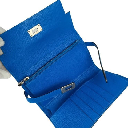 Hermes Wallet Coin Case Kelly Depurian Compact Blue Chevre