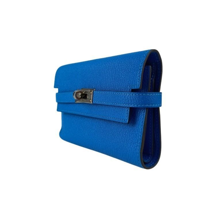 Hermes Wallet Coin Case Kelly Depurian Compact Blue Chevre