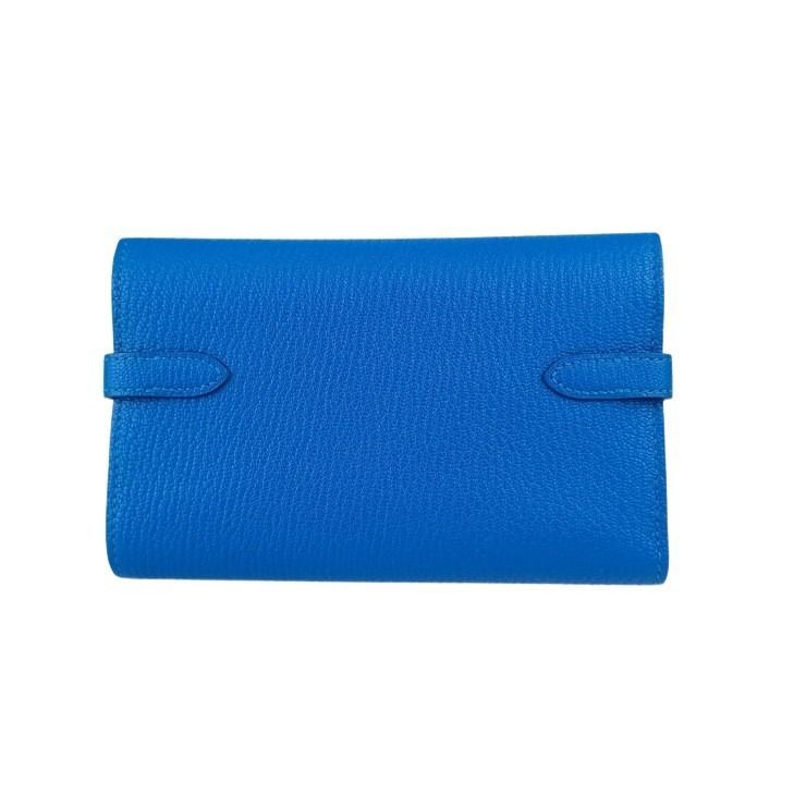 Hermes Wallet Coin Case Kelly Depurian Compact Blue Chevre
