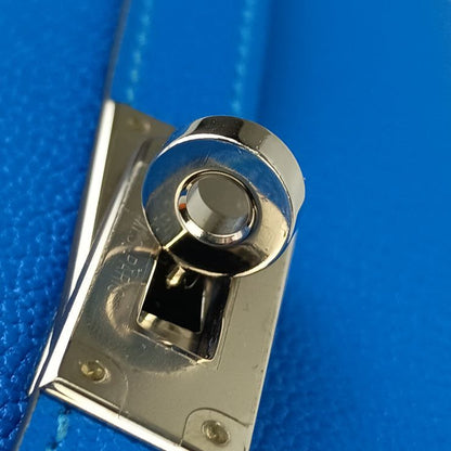 Hermes Wallet Coin Case Kelly Depurian Compact Blue Chevre