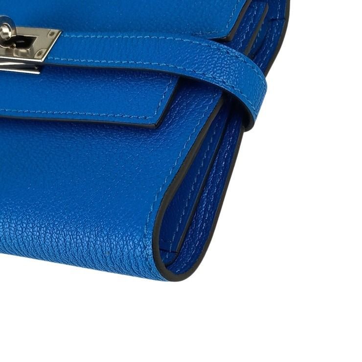 Hermes Wallet Coin Case Kelly Depurian Compact Blue Chevre