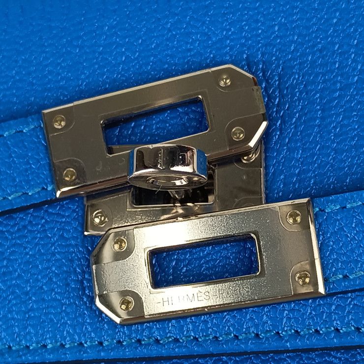 Hermes Wallet Coin Case Kelly Depurian Compact Blue Chevre