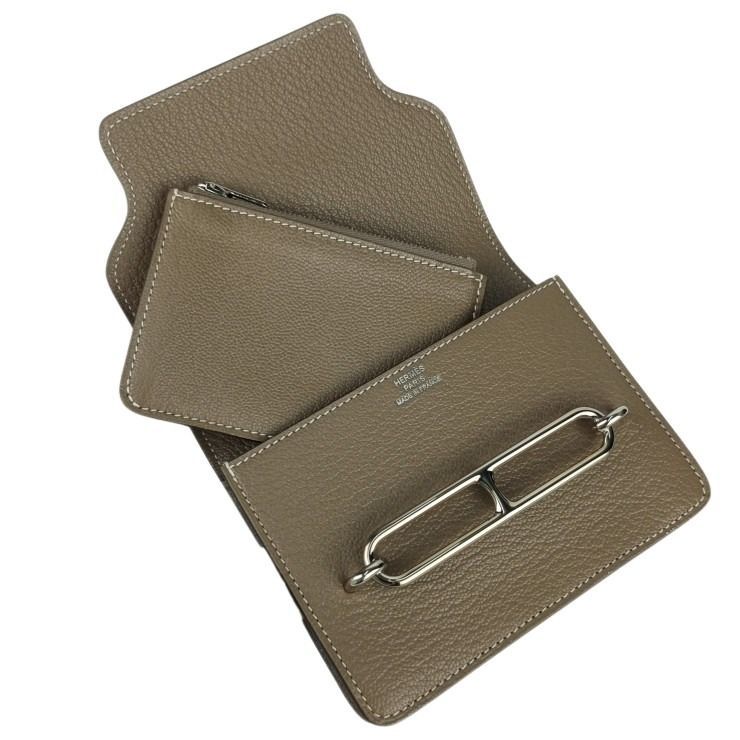 Hermes Coin Case Roulis Slim Etoupe Chevrumizol Silver