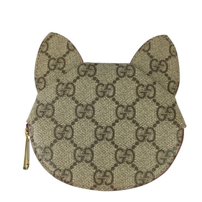 Gucci Coin Case GG Supreme Cat Shape Bold Beige Leather Gold