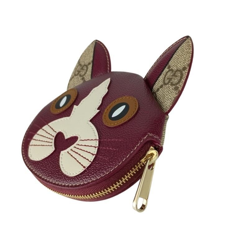 Gucci Coin Case GG Supreme Cat Shape Bold Beige Leather Gold