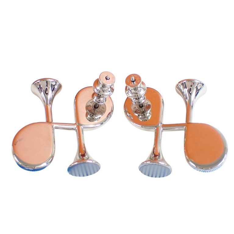 Hermes Earrings Col Black Silver Stainless Steel