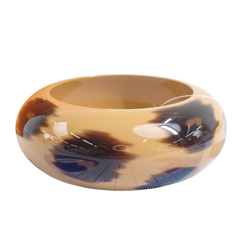 Hermes Bangle Phelan GM Beige Brown Lacquer Wood