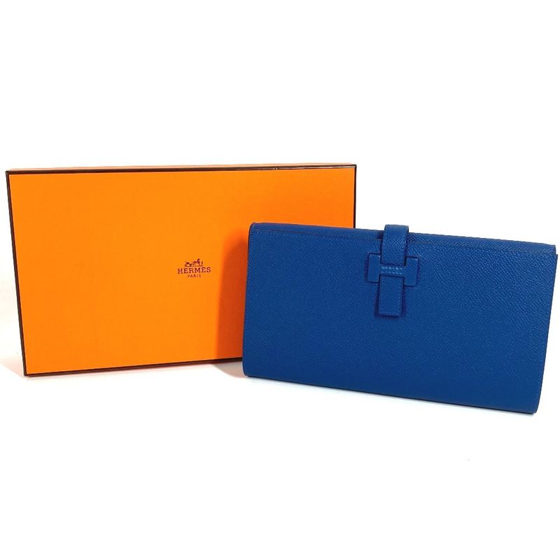 Hermes Long Wallet New-h Passant Toutemman Epsom Deep Blue