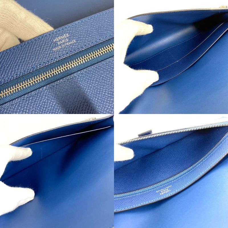 Hermes Long Wallet New-h Passant Toutemman Epsom Deep Blue