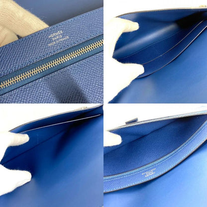 Hermes Long Wallet New-h Passant Toutemman Epsom Deep Blue