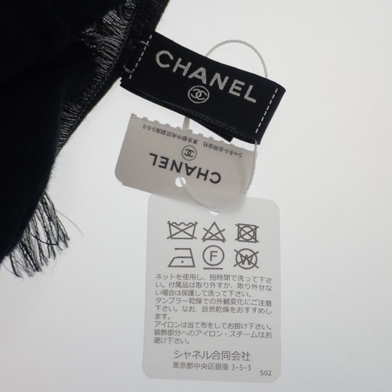 Chanel Logo Muffler CC Logo Wool Silk Black Scarf