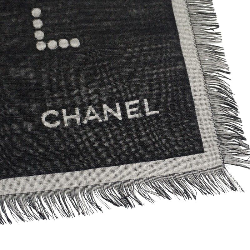 Chanel Logo Muffler CC Logo Wool Silk Black Scarf