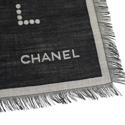 Chanel Logo Muffler CC Wool Silk Black Scarf