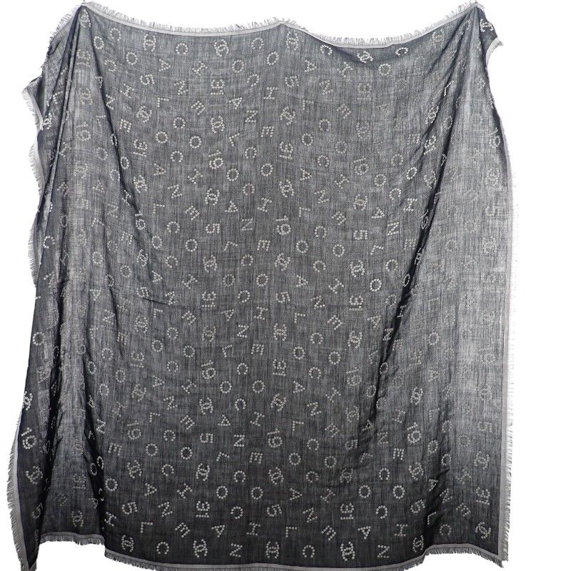 Chanel Logo Muffler CC Logo Wool Silk Black Scarf