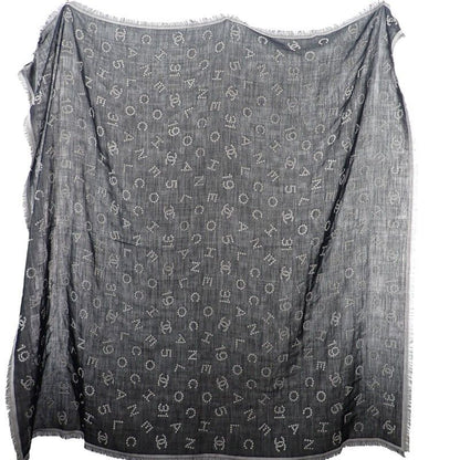 Chanel Logo Muffler CC Wool Silk Black Scarf