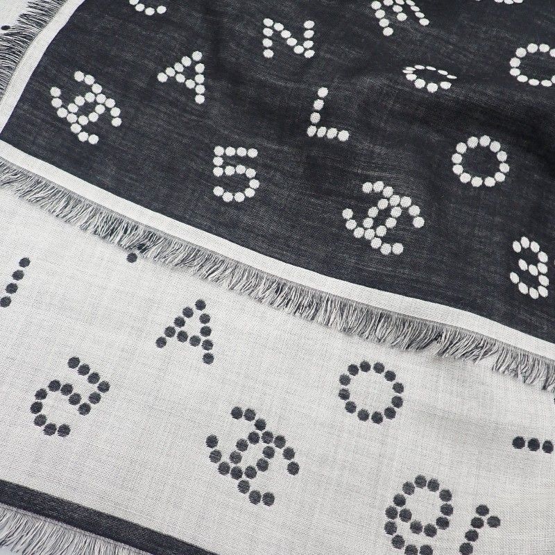 Chanel Logo Muffler CC Logo Wool Silk Black Scarf