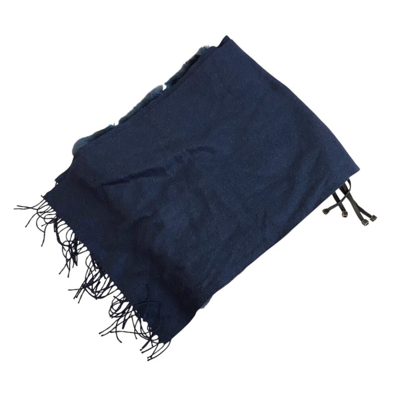 Fendi Ori Rug Silk Mohair Muffler Navy Scarf