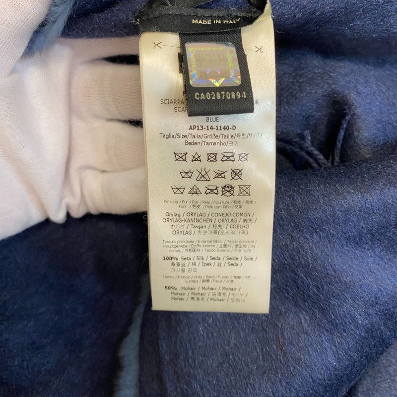 Fendi Ori Rug Silk Mohair Muffler Navy Scarf
