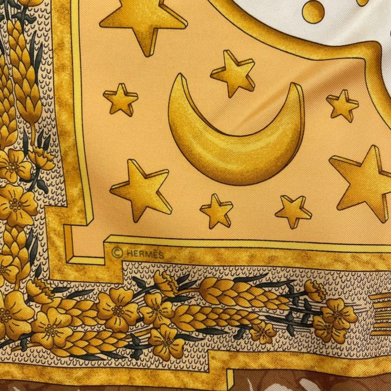 Hermes Scarf Silk Rikire 90 Carpe Diem Enjoy Today Gold
