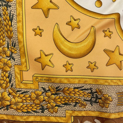 Hermes Scarf Silk Rikire 90 Carpe Diem Enjoy Today Gold