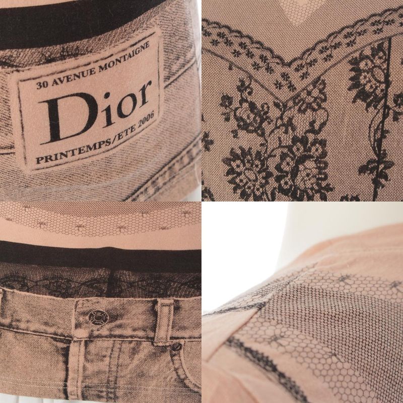 Dior Galliano Era Print Corset Denim Transfer Short Sleeve T-Shirt Logo