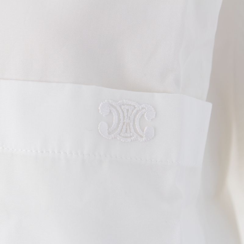 Celine Cotton Poplin Triomphe Embroidery Loose Dress Long Sleeve Shirt