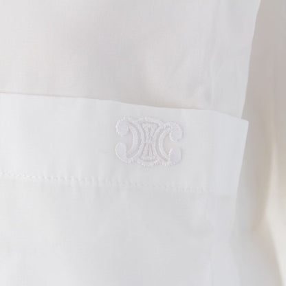 Celine Cotton Poplin Triomphe Embroidery Loose Dress Long Sleeve Shirt