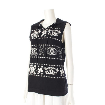 Chanel Cashmere Cotton CC Logo Clover Hooded Knit Vest Hoodie Top
