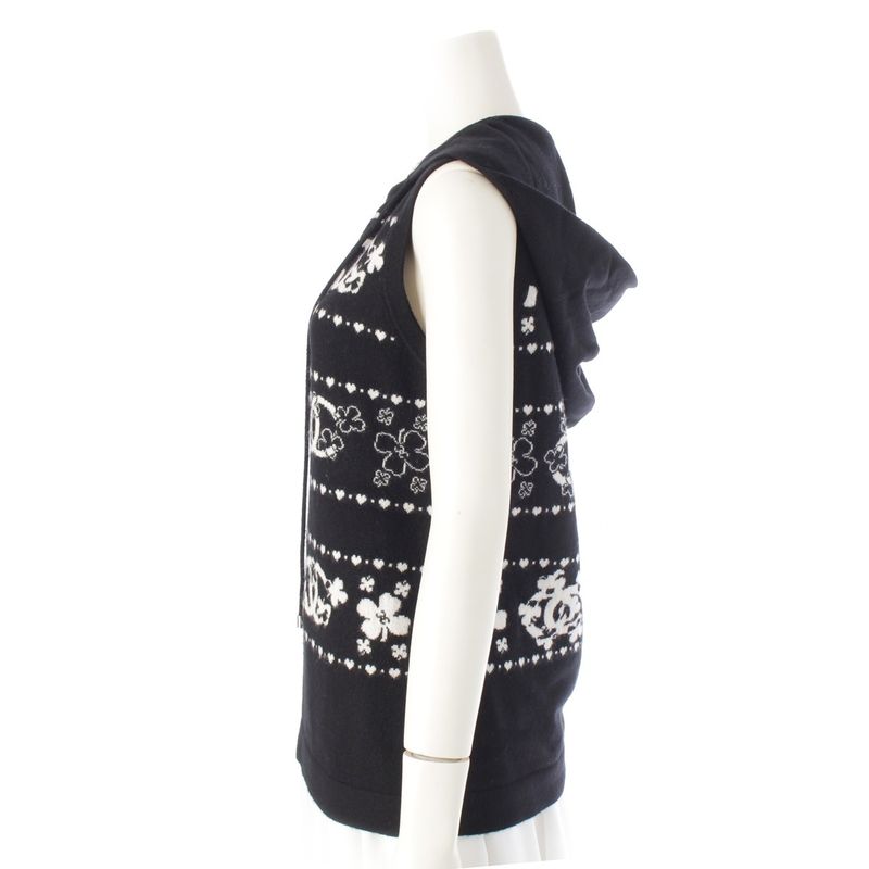 Chanel Cashmere Cotton CC Logo Clover Hooded Knit Vest Hoodie Top