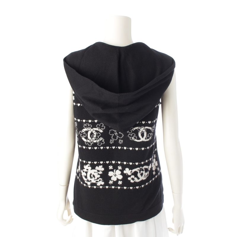 Chanel Cashmere Cotton CC Logo Clover Hooded Knit Vest Hoodie Top