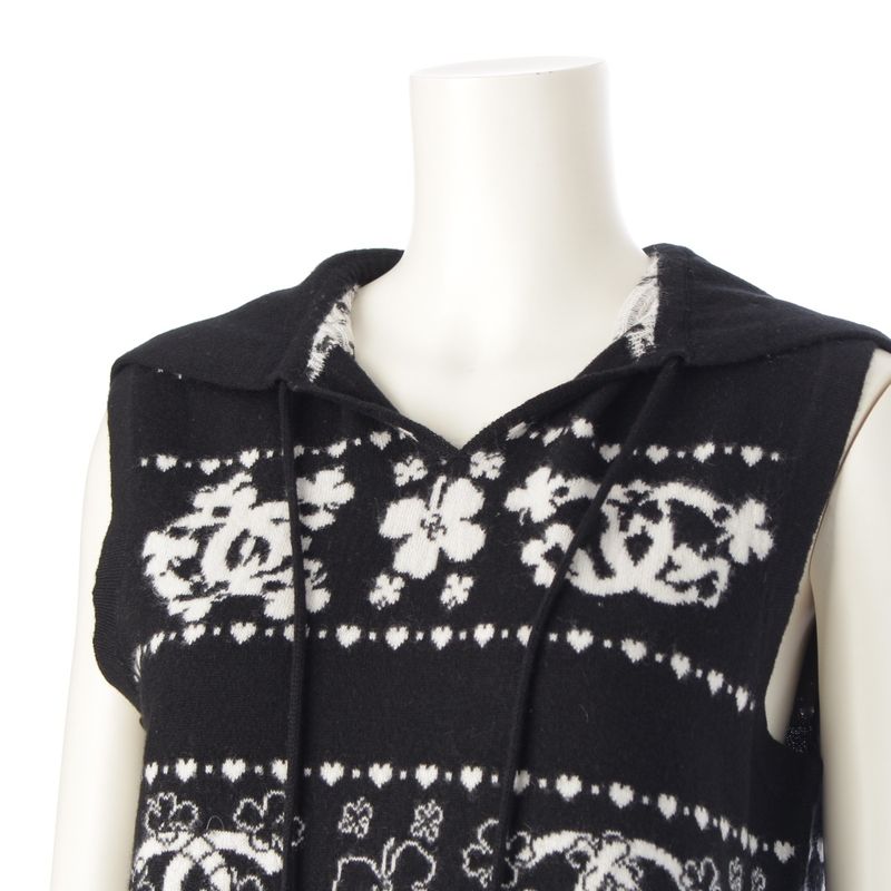 Chanel Cashmere Cotton CC Logo Clover Hooded Knit Vest Hoodie Top