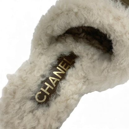 Chanel Sandals Shoes Suede Mouton Cork Khaki Brown Gold CC Logo Quilted
