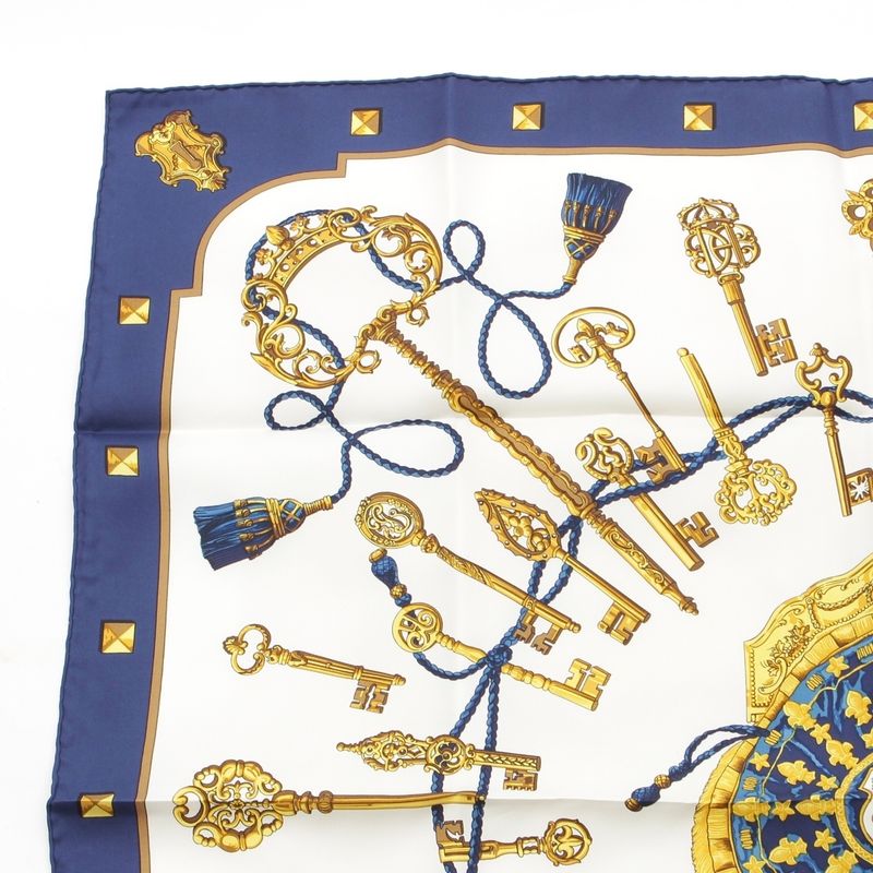 Hermes Silk Carre 90 les Cles Key Scarf Blue