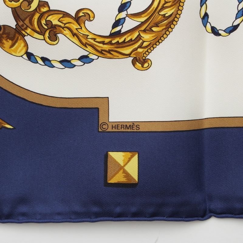 Hermes Silk Carre 90 les Cles Key Scarf Blue